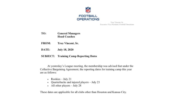 NFL Training Camp Dates